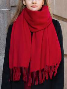 1条女士小号纯色流苏30*180厘米仿羊毛保暖围巾，简约优雅时尚双向披肩围巾，适合秋冬季日常、约会、晚宴、生日等场合。 - 黑色 - 查看 22