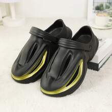 Men's Casual Breathable Hole Slip-On Sandals, Loose Fit Street Style Student , Elevated EVA Outdoor Slippers - Black - View 3