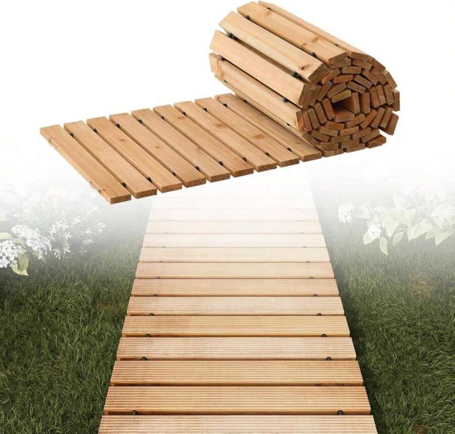 12FT Straight Wooden Garden Pathway Walkway Outdoor Roll Out Decorative Garden Non-Slip Patio Path Decorative Boardwalk Outdoor Road Floor For Backyard Beach Wedding Party - Màu A - Xem 1