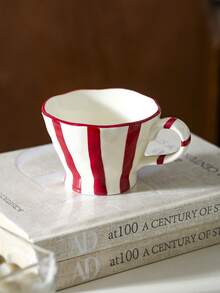 1pc Retro Striped Ceramic Mug, Breakfast Milk Oatmeal Cup, Home Water Cup, Office Coffee Cup, Afternoon Tea Latte Art Cup, Juice Beverage Cup, Couple Water Cup, Holiday Gift Cup, Gift For Family And Friends - Multicolor - View 13