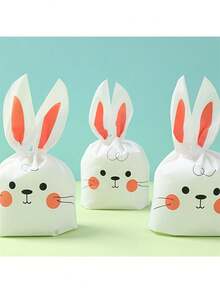 50 pièces Sacs cadeaux à oreilles de lapin - Sacs à bonbons de lapin souriant mignons, convenant pour l'emballage de collations, la décoration de fête de Pâques, les fournitures de fête d'anniversaire, la décoration de baby shower et les cadeaux de célébration des fêtes - Multicolore - Voir 9