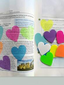 160 piezas Pegatinas transparentes con forma de corazón, marcapáginas semitransparentes, pegatinas de índice, pegatinas reutilizables para útiles escolares y de oficina - Multicolor - Ver 9