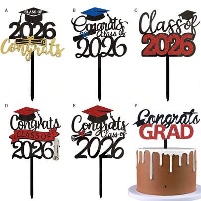 1个/3个/6个 祝贺2025/2026届毕业生蛋糕装饰插牌，毕业派对蛋糕装饰 毕业帽