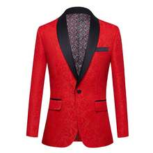 Men's Suit Jacket – Textured Shawl Lapel One-Button Blazer For Party, Dinner & Formal Events - 紅色 - 查看 8