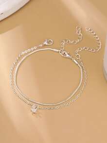 Tkool 2pcs Ethereal Solid Color Round Snake Chain Star Pendant Bracelet Set For Women - Silver - View 4