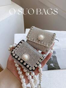1pc Silver Mini Coin Purse With Pearl Chain Decor & Rhinestone Spring/Summer For Women Money Wallet Mini Wallet Purse Wallet Small Wallet Wristlet Wallet Coin Wallet - Multicolor - View 3