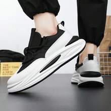 Men's Comfortable Thick Sole Sneakers, Fashionable Outdoor Travel Work Casual Running Shoes - White - View 6