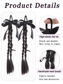 Một bộ tóc giả bện cho trẻ em kèm nơ, kiểu tóc bện xoắn, phụ kiện tóc dễ thương, tóc đuôi ngựa đôi, tóc tết kiểu dreadlocks và băng đô nhảy jazz. - Nhiều màu - Xem 3