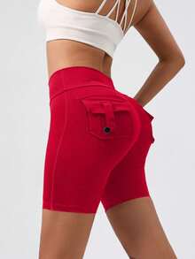 Summer Bermuda Shorts For Women, With A High Waist And Four Pockets, ReachingThe Knees, Suitable For $Ports And Cycling As Well As For Wearing As A Base Layer. - 紅色 - 查看 2