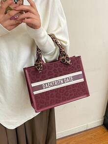 Bolsa feminina moderna (1 unidade, 28 cm x 20 cm x 10 cm), grande capacidade, formato quadrado, leve, elegante com detalhe de lenço, material resistente a arranhões e abrasão, ideal para compras, encontros, reuniões, deslocamentos diários, estampa de letras, bolsa tote feminina elegante, minimalista e casual nas cores cinza e rosa. - Multicolorido - Ver 9