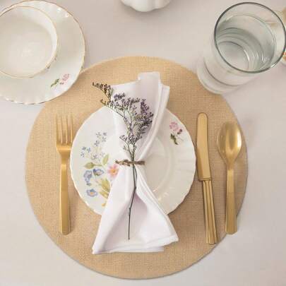 12/20/50pcs Bohemian Farmhouse Style Round Placemats, Luxury Kraft Paper Coasters, 33cm Diameter, Suitable For Home, Wedding, Christmas Party Decor, Coasters, Wedding Table Setting | Bohemian Style Home Decor