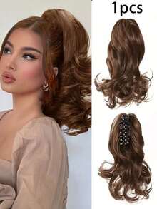 Extensión de cola de caballo de 12 pulgadas con clip de garra, rizado y ondulado, extensiones de cabello sintético con clip para mujeres (color del cabello: negro natural, marrón claro, marrón oscuro, negro parduzco) - Multicolor - Ver 10