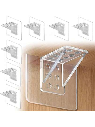 10pcs Adhesive Transparent Shelving Brackets, Universal Type, Suitable For Bookshelf, Wardrobe, Bathroom And Kitchen Storage, Essential Home Organizer Brackets, Wall-Mounted And Floating Shelving Brackets