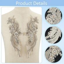 一对奢华手工钻石珍珠刺绣花卉贴花，适用于晚礼服、婚纱、舞蹈服、西装——闪耀夺目，易于缝制或粘贴。 - 橘色 - 查看 3