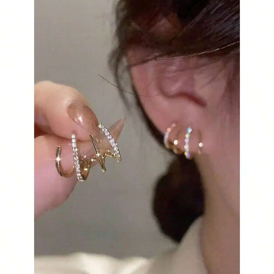 1pair Fashionable & Bright Gold-Tone Women's Clip-On Earrings For Date, Wedding, Party, And Gift - 金色 - 查看 1