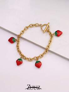 1pc Fashion Stainless Steel Strawberry Pendant Bracelet For Women Chain Bracelet Jewelry Party Gifts Suitable Daily Wear - Bracelet - View 5