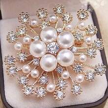 1pc Elegant Faux Pearl & Rhinestone Snowflake Brooch Pin, Anti-Slip Clothing Accessory Fastener, Sparkling Quartz Design, Durable Zinc Alloy Material, Suitable For Women's Clothing And Hats, Versatile And Elegant Brooch For All Seasons - Multicolor - View 2