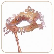 Masquerade Mask For Women/Men, Fancy Party Face Mask Venetian Mask For Prom Ball Halloween Mardi Gras - 帶棍子的玫瑰金面具 - 查看 6