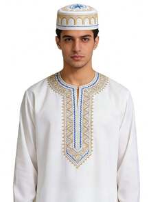 2pcs Prayer Kufi Hat, Islamic Kufi Cap Prayer Headwear, Embroidered Turkish Arabic Flat Top Sun Hat (Head Circumference 58cm/22.8in) - Multicolor - View 4