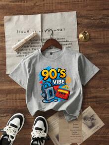 Tween Boys Casual Printed Crew Neck Short Sleeve T-Shirt, Summer Top - Light Grey - View 3