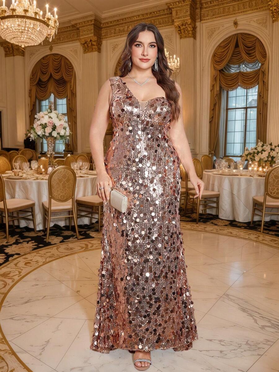 UNITHORSE Plunging Neck Sleeveless Glittering Sequin Embellished Party Cocktail Dress