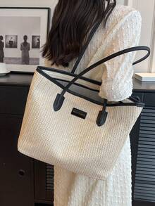 高品质、时尚、简约的女士草编单肩包，经典沙滩休闲手提包，适合度假和日常使用，适合通勤、日常外出、购物和旅行，尤其适合上班族。 - 彩色 - 查看 4