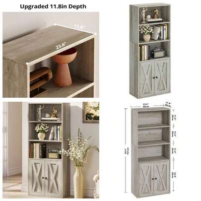Industrial Bookshelves And Bookcases With Doors 11.8 In Depth Floor Standing 5 Shelf Display Storage Shelves Bookcase Home Decor Furniture Home, Office, Living Room, Bedroom