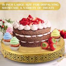 Edhreduhdr 18 Inch Gold Cake Stand Metal Round Cake Stands Set Dessert Display Cupcake Stands Plates For Wedding Brithday Party Celebration - Vàng - Xem 3