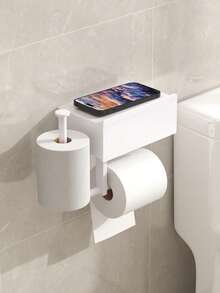Drawer Tissue Holder With Wet Wipe Box And Paper Roll Storage - Space-Saving Wall-Mounted Toilet Paper Roll Holder, Black/White Paper Roll Dispenser, No Drilling Installation, Suitable For Office, Bathroom - Multicolor - View 3
