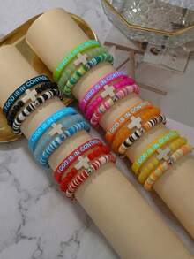 ZIRUISP 3pcs Cross Pendant Bracelet Set, God's Hand Control Silicone Bracelet, Glow-In-The-Dark Bracelet, Polymer Clay Bracelet, Glow-In-The-Dark Boho Y2K Style Jewelry, Christian Faith Prayer Gift For Boyfriend, Girlfriend, Best Friend - Three-piece Glow-in-the-dark Bracelet Set - View 1