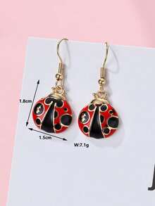 2pcs Zinc Alloy Ladybug & Fish Shaped Dangle Earrings, Cute & Suitable For Daily Wear - one-size - View 4