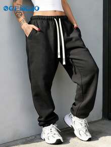 GEMCHO 弹力腰带抽绳运动裤，适合毕业季、返校季、女教师服装 - 黑色 - 查看 5