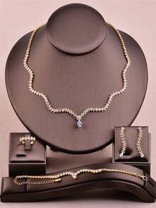 CORUIXI 1 Bộ dây chuyền bạc thời trang nữ đính đá Cubic Zirconia, bao gồm mặt dây chuyền hình giọt nước và móng ngựa, thích hợp cho đám cưới, tiệc tùng, quà tặng - Bạc - Xem 12