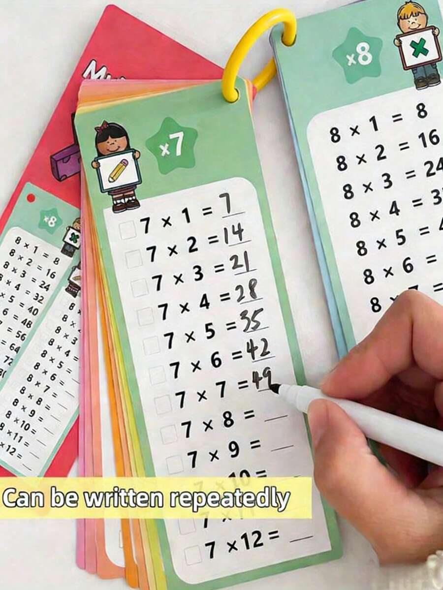 1set Math Games Cards For Kids Math Addition Subtraction Multiplication And Division Flash Cards,Multiplication Flashcards Division Learning Toys For Toddlers(Random Style)(Pen And Ring Color Random),Colors,Kids Educational Toys - Multicolor - View 1