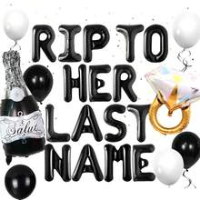 16/38件哥特式单身派对装饰气球套装，包含16英寸黑色“ To Her Last Name”字母气球、黑色酒瓶气球、钻戒气球，适用于单身派对装饰、哥特式单身派对装饰、订婚婚礼派对、黑色新娘送礼会装饰、告别单身生活、新娘送礼会装饰、趣味单身派对、新娘或死亡主题派对、婚礼订婚派对。 - 彩色 - 查看 7