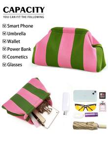 Túi xách nữ họa tiết mây sọc, túi cầm tay cỡ lớn có khóa kéo, nhẹ và có thể gấp gọn, thích hợp cho công việc hàng ngày, trang điểm, dự tiệc, du lịch và các sự kiện buổi tối, quà tặng cho bạn bè, quà tặng ngày Valentine. - màu xanh lá - Xem 4