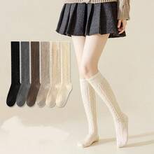 1/3/6 Pairs Solid Color Knee-High Socks For Women, Ribbed Design, Japanese Style, Leg Shaping, Slim, Warm, Over-The-Knee Socks For Spring, Autumn, Winter - Multicolor - View 10
