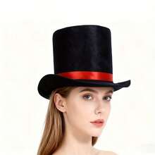 Lincoln High Top Hat, Decorated With Red & Black Ribbon - Hand Wash Only, Wedding Accessory, Festival Headpiece, Classic Design, Exquisite Craftsmanship, Suitable For Halloween And Christmas Events