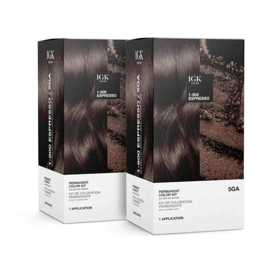 IGK Permanent Hair Dye Color Kit | 5GA1-800 Espresso - Golden Ash Brown | 100% Gray Color Coverage + Strengthen + Shine | Ammonia Free - ColorE - 查看 1