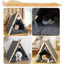 Tienda de Campaña  para Mascotas Gatos Perros Tipi Cama Tapete para Gatito Cachorro, 2 en 1 Casa Cueva Triangular con Almohadilla Cojín Felpa Alfombrilla Refrigeración Interior Lavable - por defecto - Ver 6