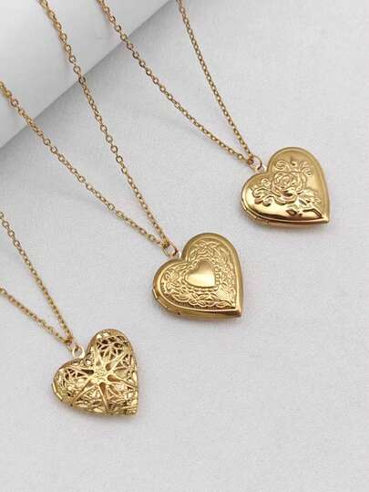 Romantiskt hjärtmedaljonghänge öppningsbart kvinnligt silverfärgat funky smycken fotoram charm halsband för kvinnor män smycken gåva