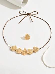 2件套 新款夏季创意极简贝壳沙滩度假风金色缠绕优雅百搭夏季派对礼物手链戒指套装 - 金黃色 - 查看 2