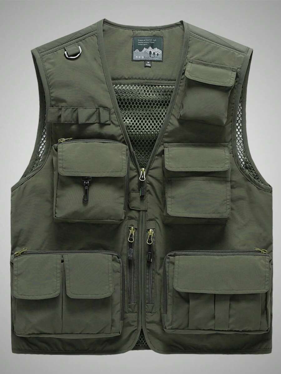 Men's Multi-Pocket Outdoor Utility Vest, Sleeveless Partitioned Pocket Vest, Daily Commute Sports