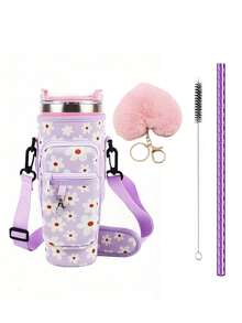 1pc/4pcs With Pink Heart-Shaped Plush Hanging Cup Accessory Set, Portable Adjustable Shoulder Strap, Suitable For Sports And Outdoor Gift Giving - Multicolor - View 24