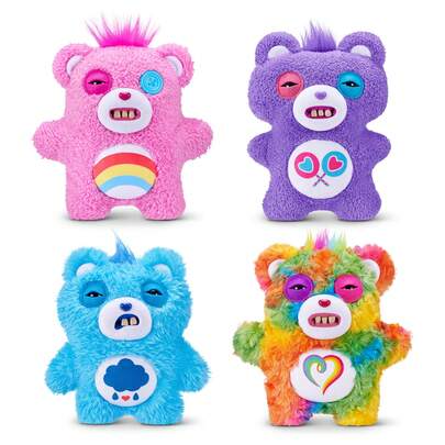 Spin Master Fugglers X Carebears 联名款 9 英寸毛绒玩具，包含 Cheer Bear/Togetherness Bear/Grump Bear/Share Bear 四款造型，造型滑稽丑陋，长着类似人类牙齿的毛绒玩具，可收藏，适合儿童、青少年和成人。