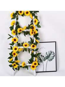 1 pieza Enredadera artificial de girasol de 26 cabezas, de 2,3 metros de largo, hojas y flores de girasol para decoración de fiestas, adecuado como regalo para bodas, San Valentín, cumpleaños, ceremonias de graduación - un paquete - Ver 6