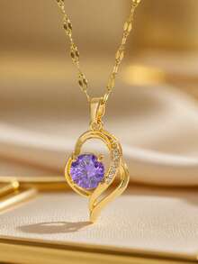 Fashionable Purple Flower Water Drop Stainless Steel Necklace For Women, With A Unique And Light Luxury Design Sense And Elegant Collarbone Chain