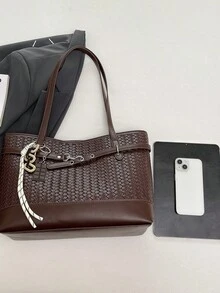 Women's Shoulder Tote Bag, Fashion Personalized Elegant Pendant, Large Capacity, Suitable For Shopping And Commuting, Coffee Color