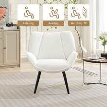 Sillón Tapizado de Pana Texturizada Moderno Patillas Negras Ahusadas Ancho 27.76" para Sala Dormitorio Oficina (Blanco) - Blanco - Ver 4