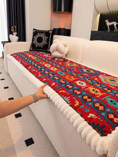 1pc Bohemian Style Sofa Cushion Cover Thicken Anti-Slip Sofa Slipcovers For Living Room Bedroom Outdoor Sofa Cover Pet Stain Prevention 4-Season Sofa Seat Cushion Cover For L-Shaped Single Seat Recliner And 1/2/3/4 Seater Sofas New Decorations For Spring And Summer Homes
